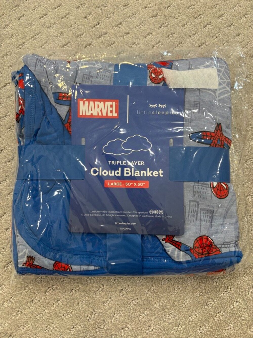 Little Sleepies Marvel Spider-Man Large Cloud Blanket 50x50 NWT